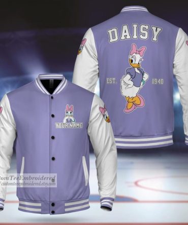 Customizable Daisy Duck Varsity Jacket - Personalized Embroidered Retro Style - Perfect Gift For Fans