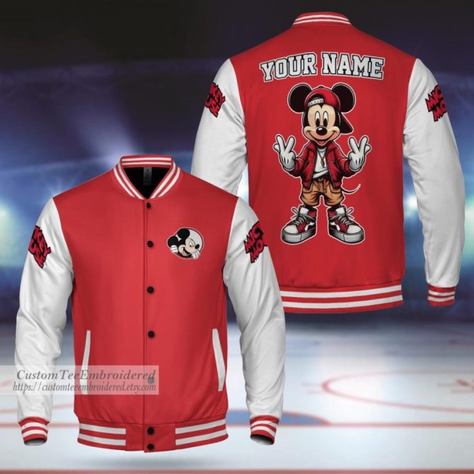 Customizable Mickey Mouse Varsity Jacket – Add Your Name! Perfect Gift For Disney Fans