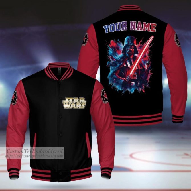 Custom Star Wars Varsity Jacket – Personalized Name, Darth Vader Design, Unisex, Perfect Gift For Fans