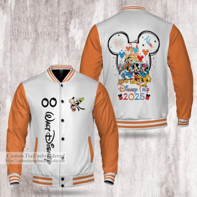 Custom Disney 2025 Trip Jacket - Personalized Mickey & Friends Embroidered Varsity Style
