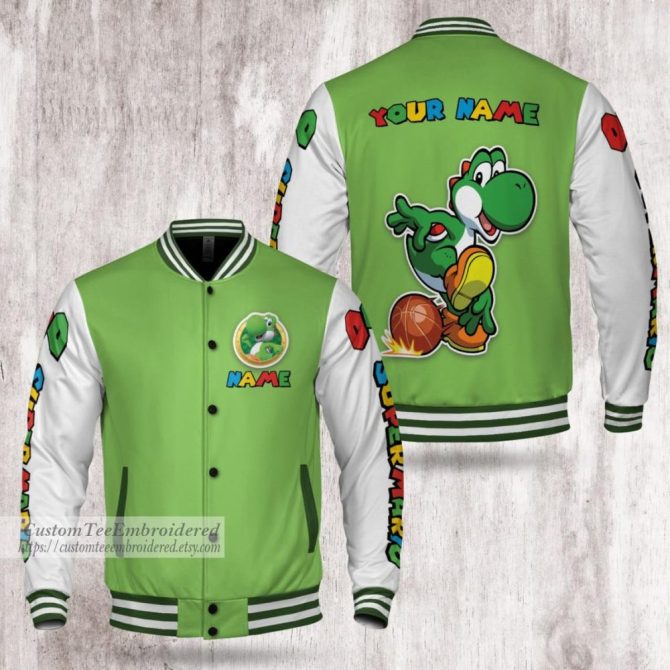 Custom Green Varsity Jacket - Personalized Gamer Design, Perfect Gift For Fans!