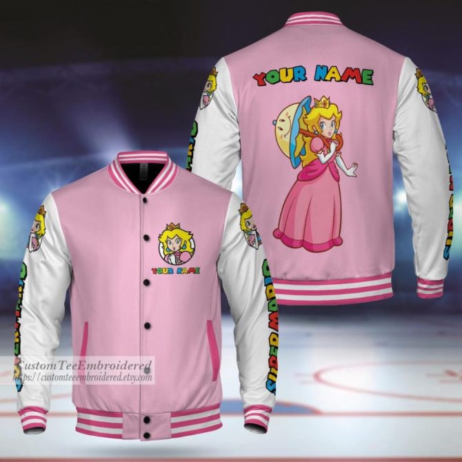 Customizable Pink Princess Varsity Jacket – Personalized Gamer Style!