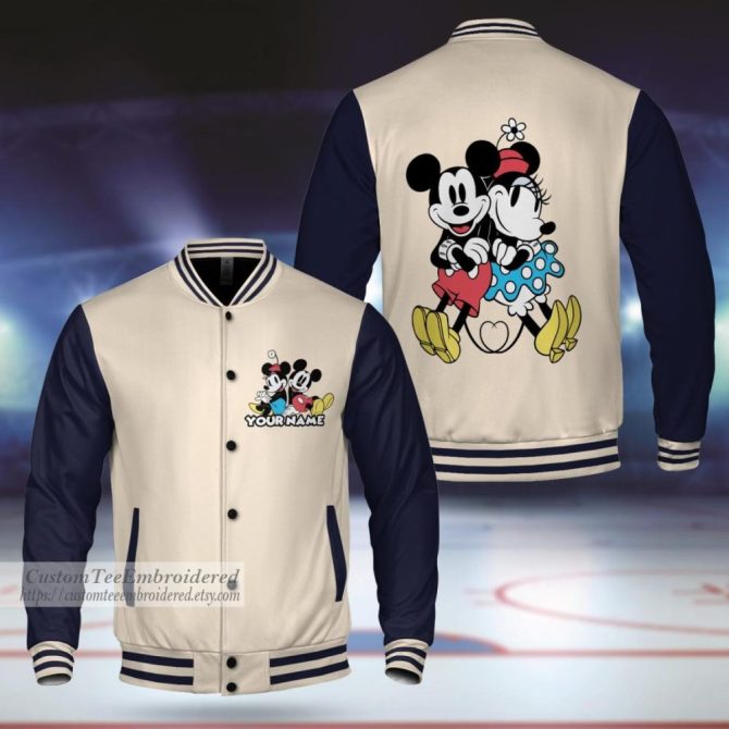 Customizable Mickey & Minnie Varsity Jacket - Personalized Gift For Disney Fans