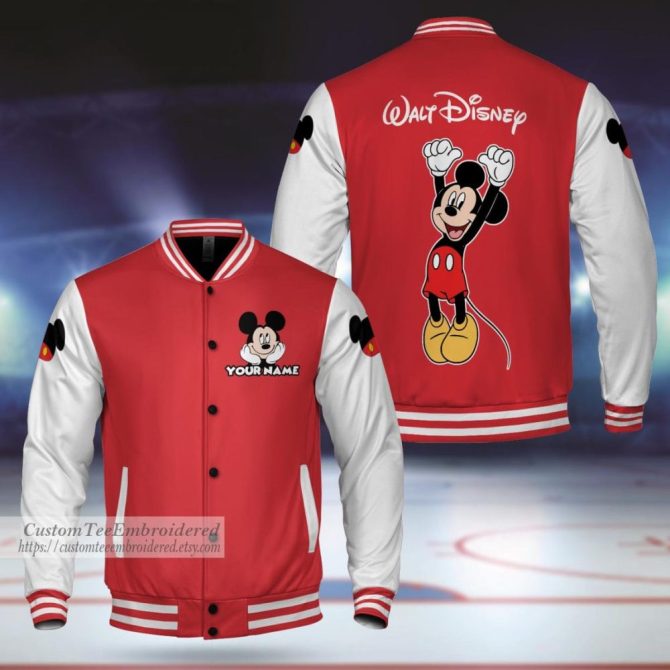 Custom Embroidered Mickey Mouse Varsity Jacket - Personalized Disney Style Gift