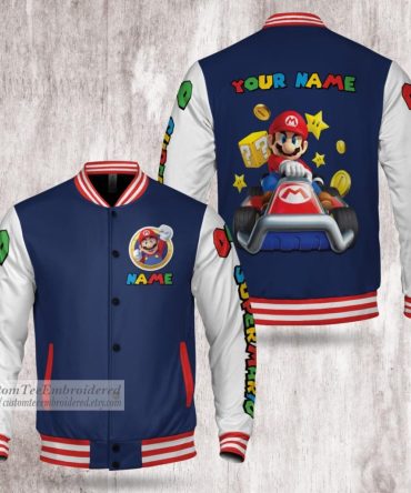 Customizable Super Mario Kart Varsity Jacket - Personalized Gamer Gift For Fans