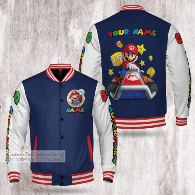 Customizable Super Mario Kart Varsity Jacket - Personalized Gamer Gift For Fans