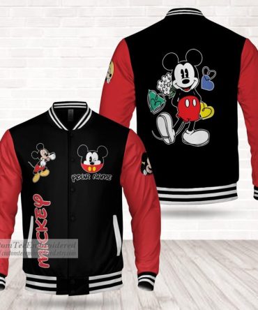 Custom Mickey Mouse Varsity Jacket - Personalized Name & Retro Design - Red/Black