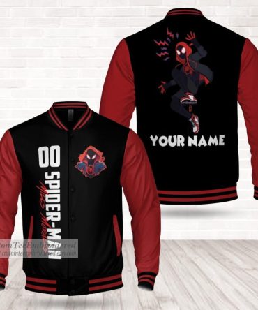Customizable Spider-Themed Varsity Jacket - Personalized Hero Design, Unisex, Red & Black