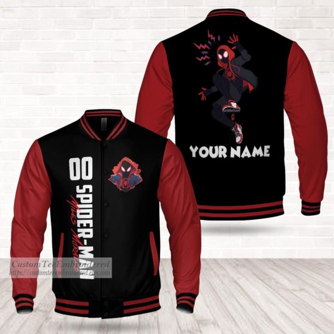 Customizable Spider-Themed Varsity Jacket - Personalized Hero Design, Unisex, Red & Black