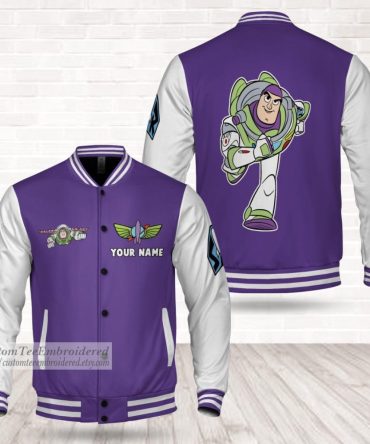 Customizable Purple Varsity Jacket With Embroidered Space Ranger Design - Add Your Name!
