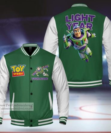 Custom Toy Story Buzz Lightyear Varsity Jacket - Personalized Name, Green & White