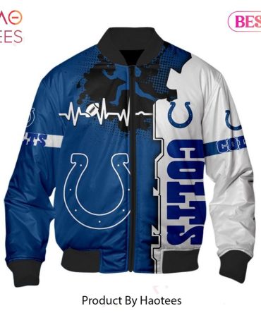 Men'S Blue & White Colts Bomber Jacket - Sporty Design, Perfect Gift For Fans