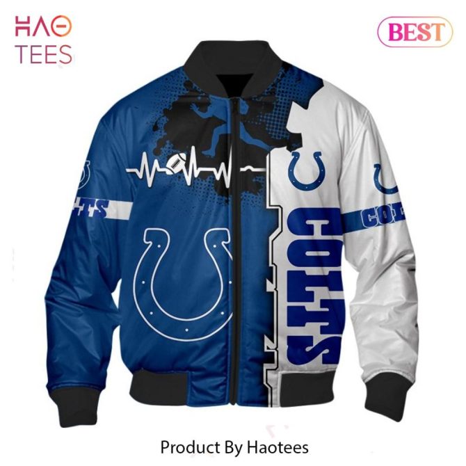 Men'S Blue & White Colts Bomber Jacket - Sporty Design, Perfect Gift For Fans