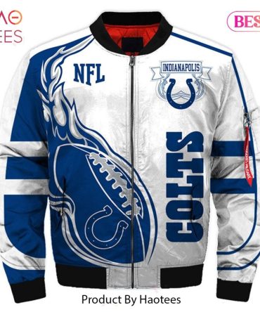 Indianapolis Colts Nfl Bomber Jacket – Stylish Blue & White Fan Apparel By Haotees