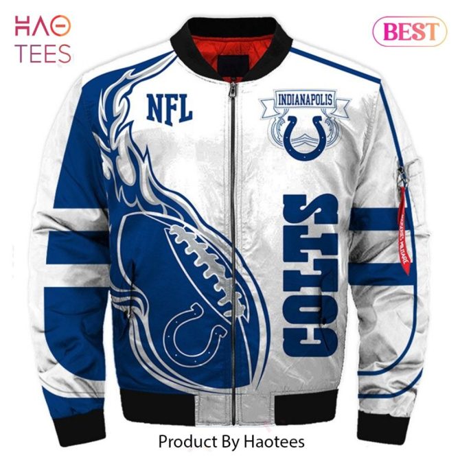Indianapolis Colts Nfl Bomber Jacket – Stylish Blue & White Fan Apparel By Haotees