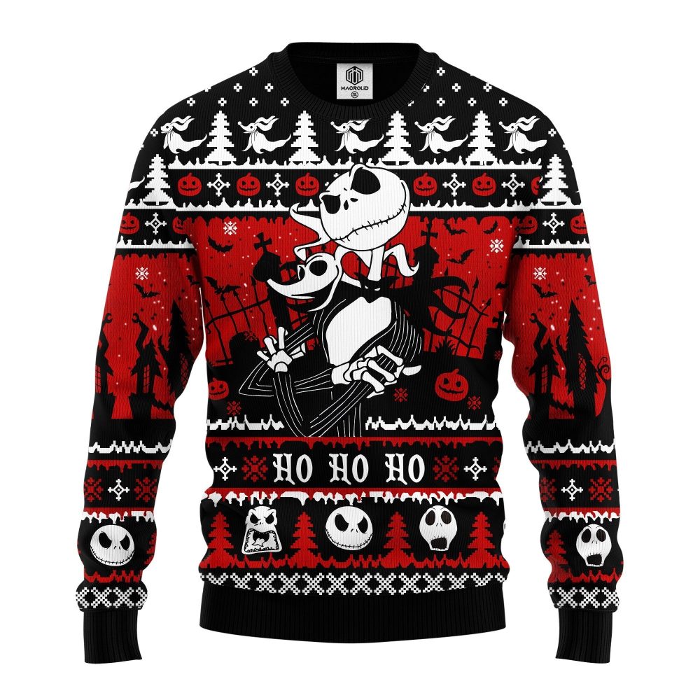 Festive Nightmare Before Christmas Sweater - Cozy Holiday Knitwear With Jack Skellington Design