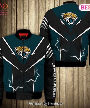 Men'S Black/Teal Jaguars Bomber Jacket - Stylish Lightning Design By Haotees