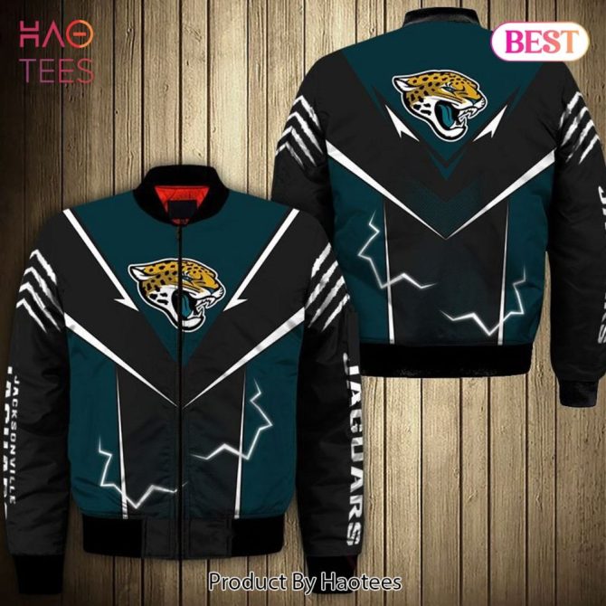 Men'S Black/Teal Jaguars Bomber Jacket - Stylish Lightning Design By Haotees