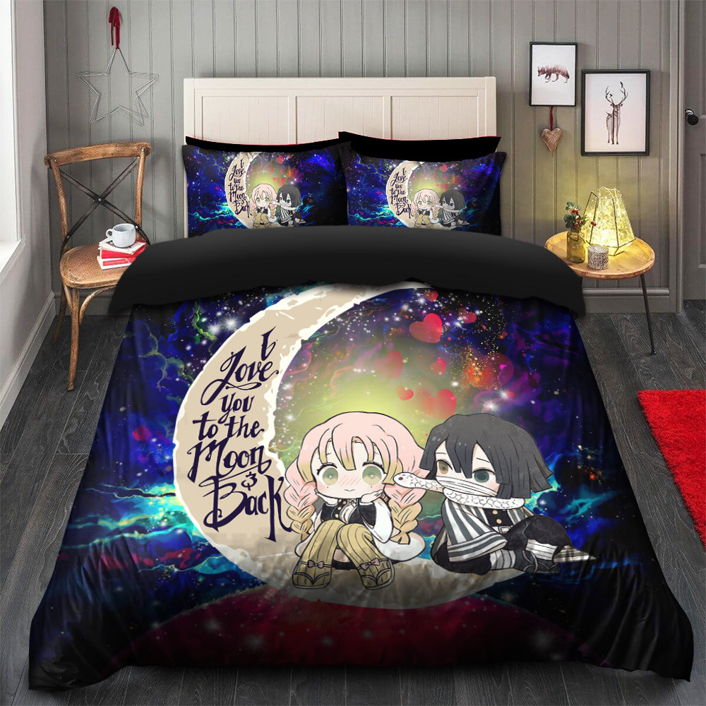 Kanroji And Kaburamaru Demon Slayer Anime Love You To The Moon Galaxy Bedding Set Duvet Cover And 2 Pillowcases