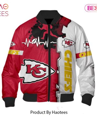 New Fashion   Kansas City Chiefs Bomber Jacket Graphic Heart Ecg Line