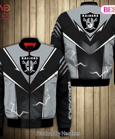 New Fashion   Las Vegas Raiders Bomber Jacket Lightning Graphic Gift For Men