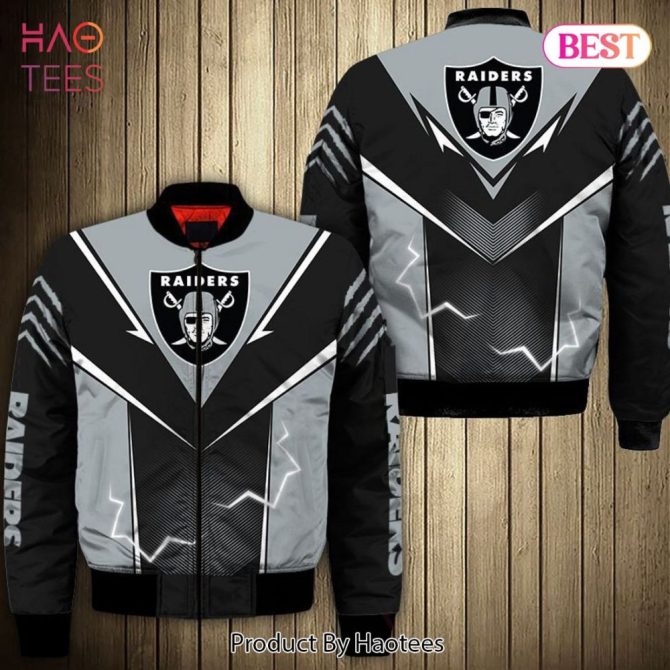 New Fashion   Las Vegas Raiders Bomber Jacket Lightning Graphic Gift For Men