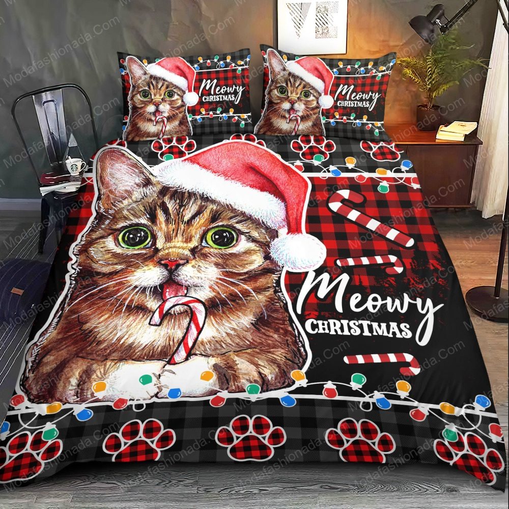 Festive Cat Christmas Bedding Set – Cute Holiday Decor With Santa Hat & Candy Cane - Image 2