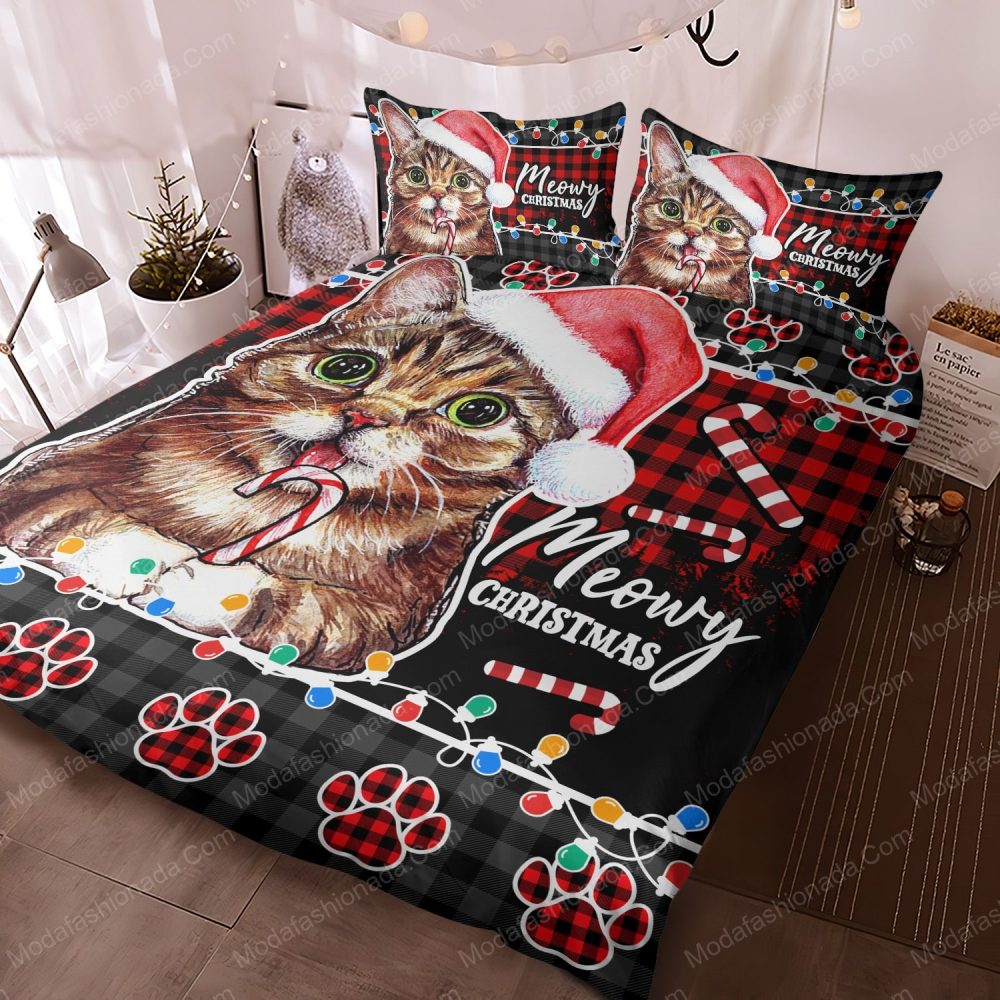 Festive Cat Christmas Bedding Set – Cute Holiday Decor With Santa Hat & Candy Cane - Image 3