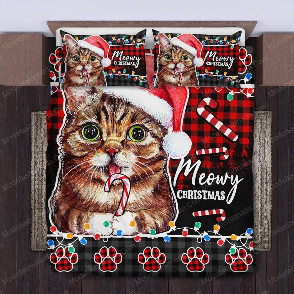 Festive Cat Christmas Bedding Set – Cute Holiday Decor With Santa Hat & Candy Cane