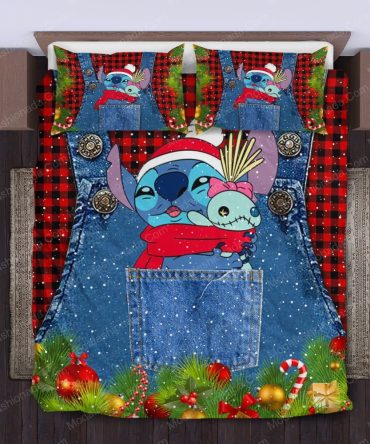 Cozy Christmas Stitch Bedding Set - Festive Cartoon Design For Kids & Teens