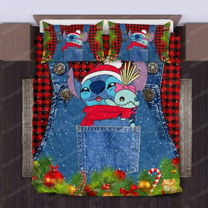 Cozy Christmas Stitch Bedding Set - Festive Cartoon Design For Kids & Teens