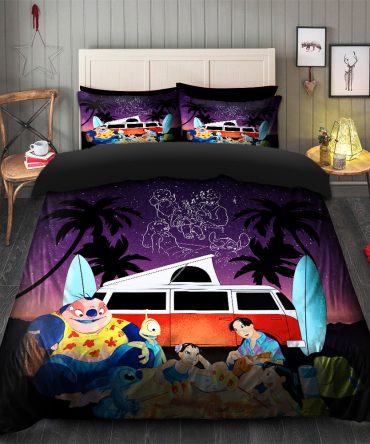 Night Camping Lilo Stitch Bedding Set Duvet Cover And 2 Pillowcases