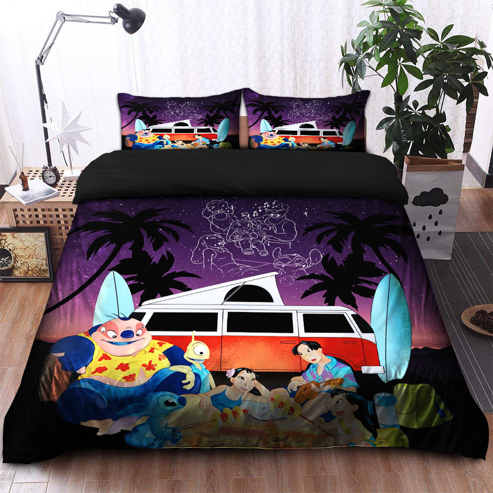 Night Camping Lilo Stitch Bedding Set Duvet Cover And 2 Pillowcases - Image 2
