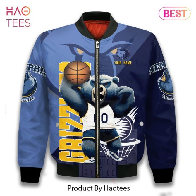 Limited Big Memphis Grizz Mascot Pattern Personalized Name 3D Bomber Jacket Gift For Fan - Image 4