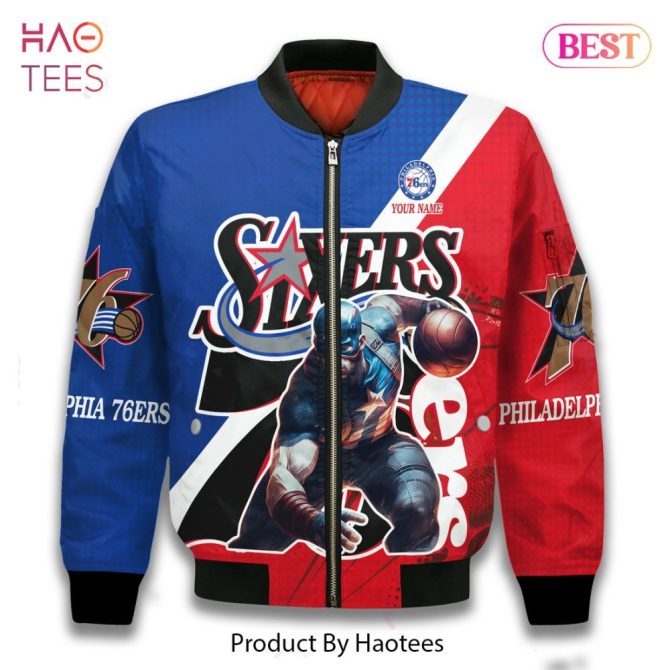 Limited Captain Art Philadelphia 76Ers Pattern Personalized Name 3D Bomber Jacket Gift For Fan - Image 2