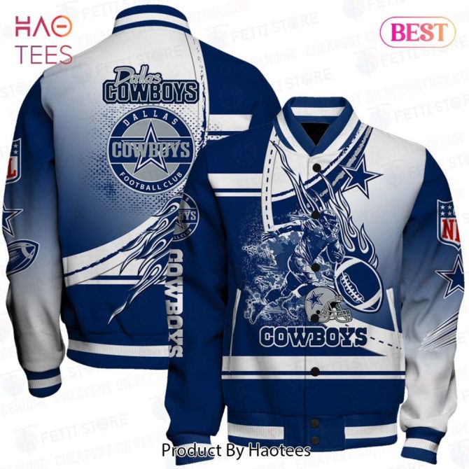 Dallas Cowboys Varsity Jacket - Bold Blue & White Fan Gear For Nfl Enthusiasts