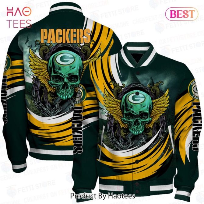 Green Bay Packers Skull Wings Bomber Jacket - Bold Graphic Design For Fans