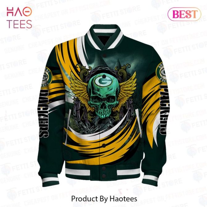 Green Bay Packers Skull Wings Bomber Jacket - Bold Graphic Design For Fans - Image 2