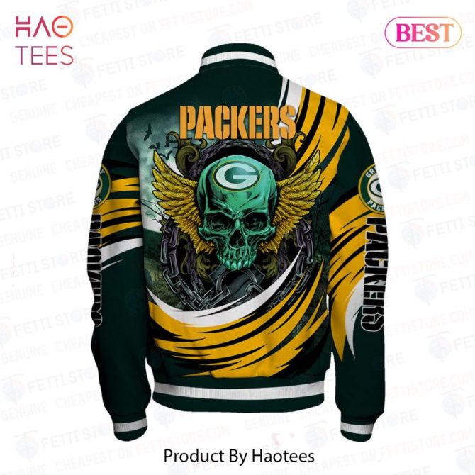 Green Bay Packers Skull Wings Bomber Jacket - Bold Graphic Design For Fans - Image 3