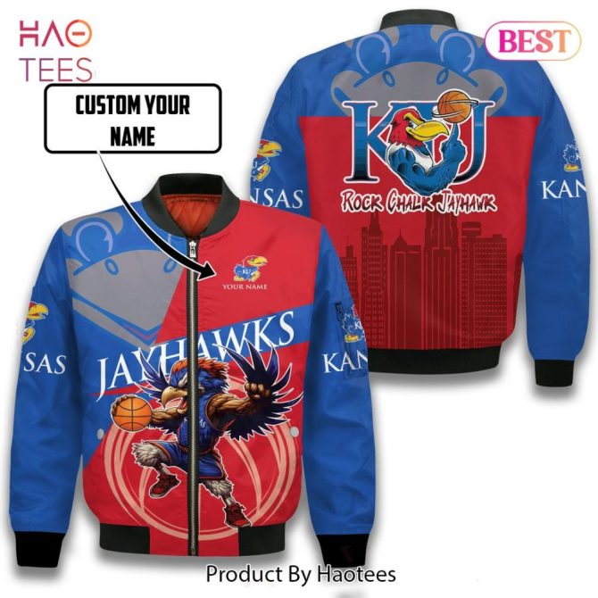 Limited Kansas Jayhawks Pattern Personalized Name 3D Bomber Jacket Gift For Fan