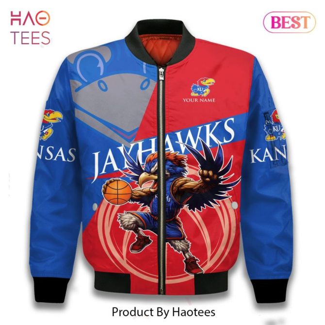 Limited Kansas Jayhawks Pattern Personalized Name 3D Bomber Jacket Gift For Fan - Image 2