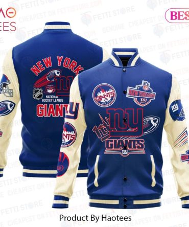 Ny Giants Varsity Jacket - Classic Blue & Cream Nfl Team Apparel By Haotees