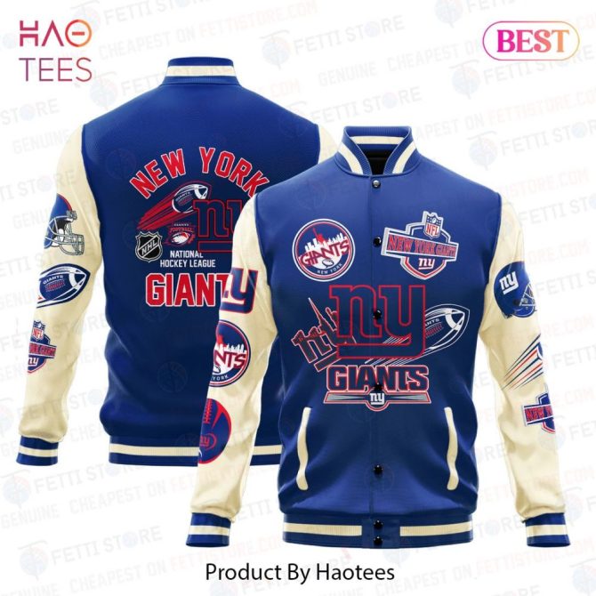 Ny Giants Varsity Jacket - Classic Blue & Cream Nfl Team Apparel By Haotees