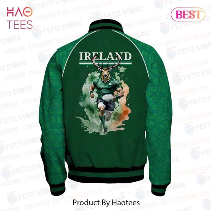 Ireland Rugby Jacket - World Cup 2023 - Green Bomber With Deer Graphic & Irish Pride Text - Image 3