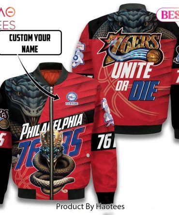 Limited Snake Crown Philadelphia 76Ers Pattern Personalized Name 3D Bomber Jacket Gift For Fan