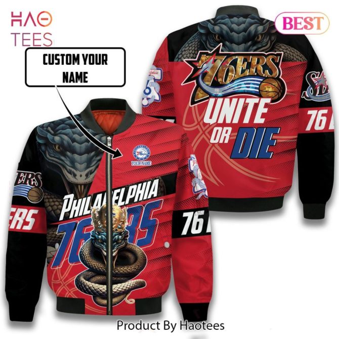 Limited Snake Crown Philadelphia 76Ers Pattern Personalized Name 3D Bomber Jacket Gift For Fan