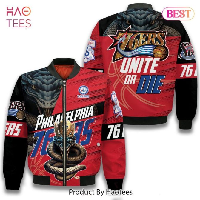 Limited Snake Crown Philadelphia 76Ers Pattern Personalized Name 3D Bomber Jacket Gift For Fan - Image 2
