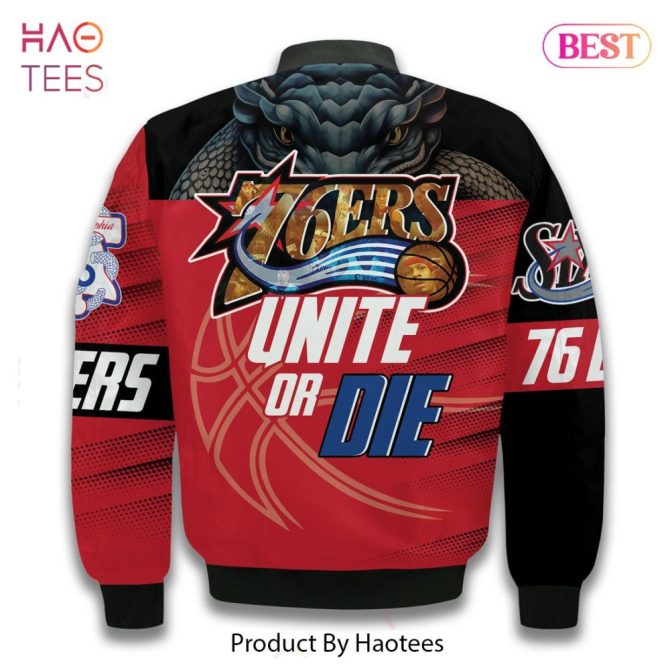 Limited Snake Crown Philadelphia 76Ers Pattern Personalized Name 3D Bomber Jacket Gift For Fan - Image 4