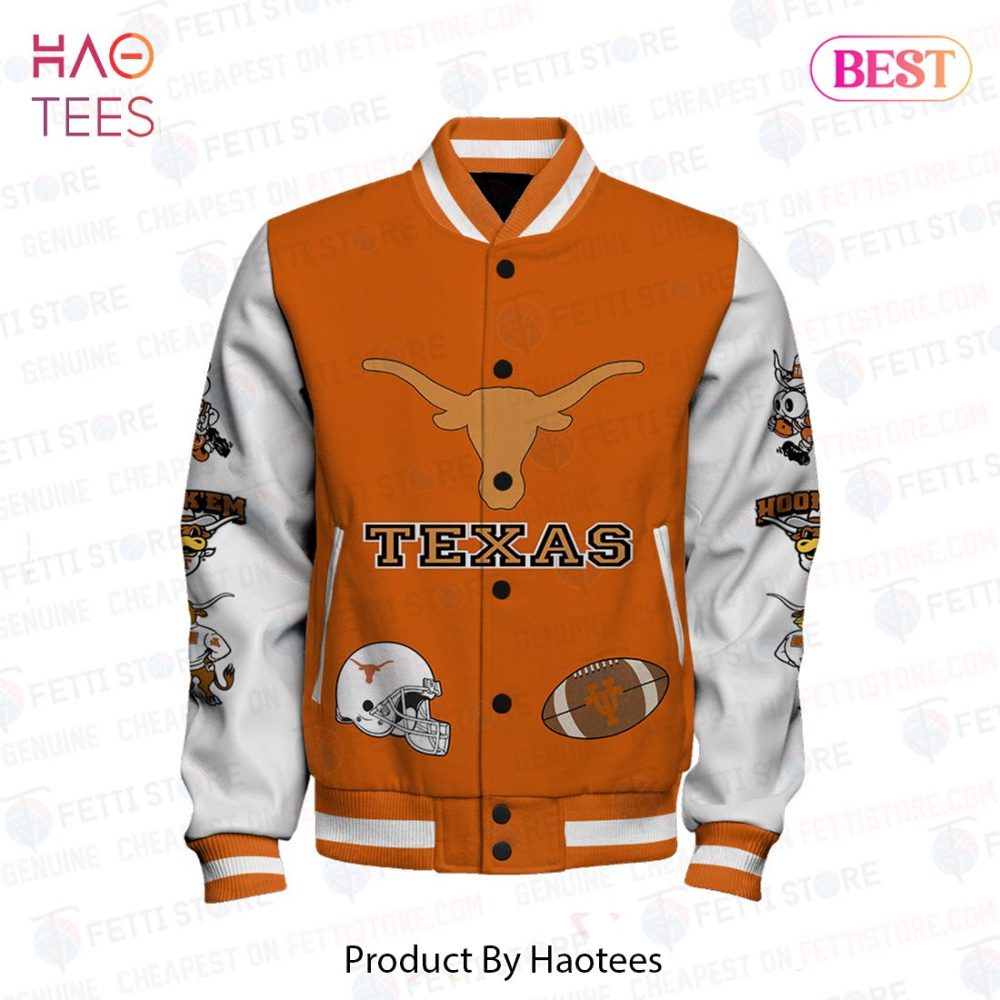 Texas Longhorns Varsity Jacket - Hook 'Em Horns Orange Skull Design, Unisex Sportswear - Image 2