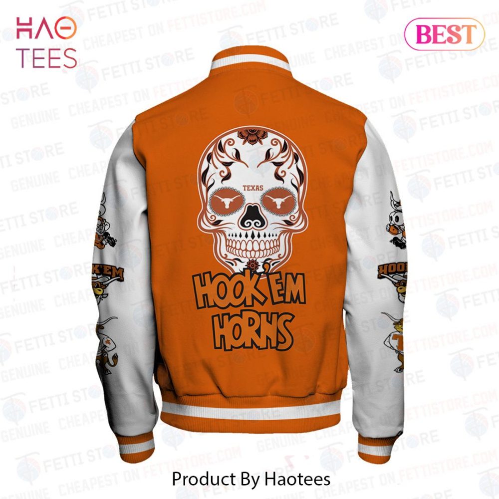 Texas Longhorns Varsity Jacket - Hook 'Em Horns Orange Skull Design, Unisex Sportswear - Image 3